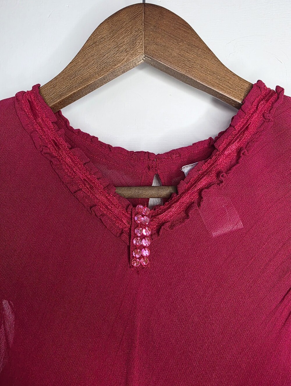 April Cornell Sheer Overlay Dress – Girls’ Size 11/12 – Berry Red - Picture 3 of 10